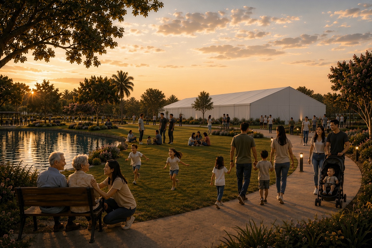 Rendering of the children's playground and courts