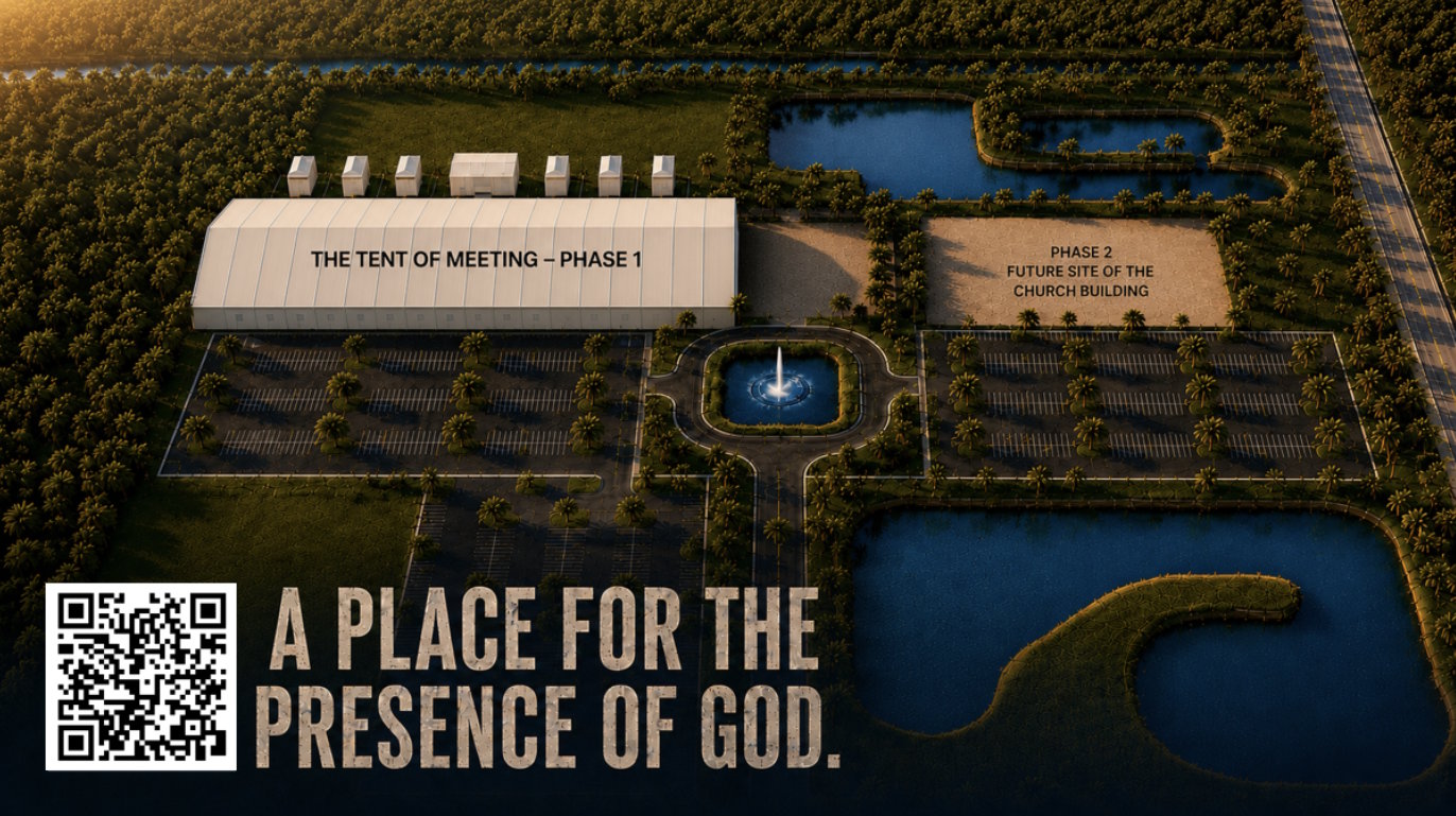 Aerial site plan showing Phase 1 and the future Phase 2 church building